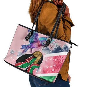 Kenya Independence Day Leather Tote Bag with Lilac Breasted Roller - Unique Version