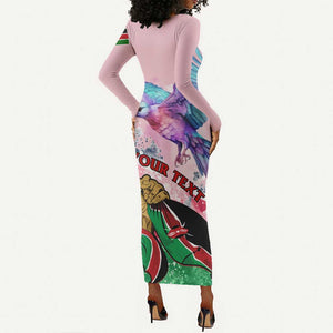 Personalized Kenya Independence Day Long Sleeve Bodycon Dress with Lilac Breasted Roller - Unique Version