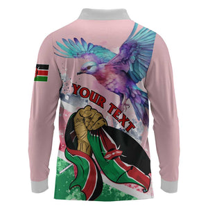 Personalized Kenya Independence Day Long Sleeve Polo Shirt with Lilac Breasted Roller - Unique Version