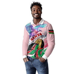 Personalized Kenya Independence Day Long Sleeve Polo Shirt with Lilac Breasted Roller - Unique Version