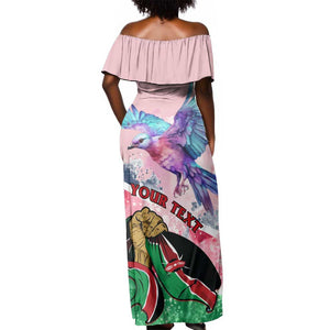 Personalized Kenya Independence Day Off Shoulder Maxi Dress with Lilac Breasted Roller - Unique Version