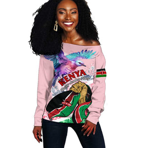 Personalized Kenya Independence Day Off Shoulder Sweater with Lilac Breasted Roller - Unique Version