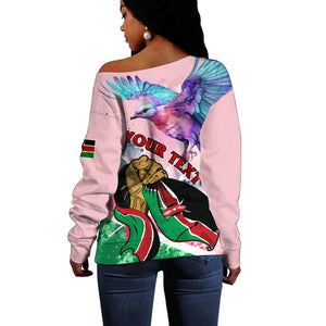 Personalized Kenya Independence Day Off Shoulder Sweater with Lilac Breasted Roller - Unique Version