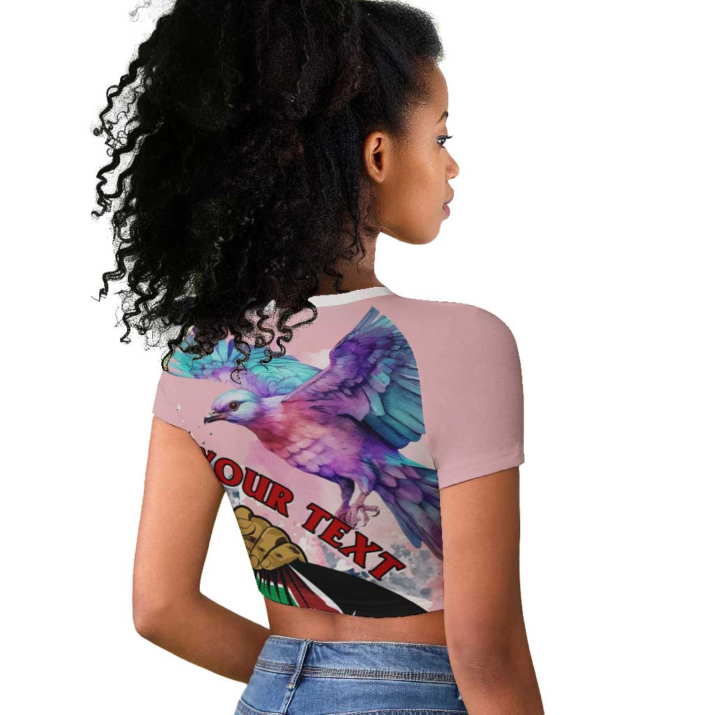 Personalized Kenya Independence Day Raglan Cropped T shirt with Lilac Breasted Roller - Unique Version