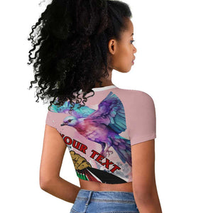 Personalized Kenya Independence Day Raglan Cropped T shirt with Lilac Breasted Roller - Unique Version