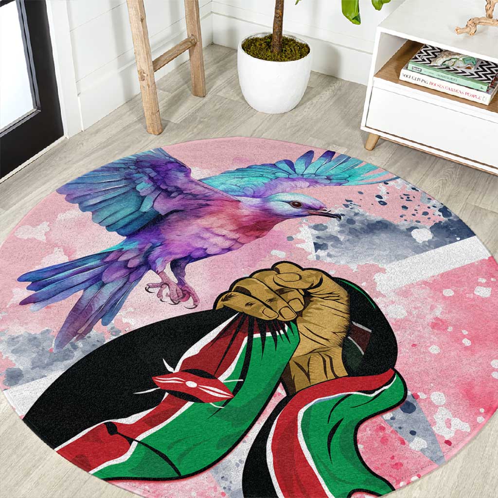 Kenya Independence Day Round Carpet with Lilac Breasted Roller - Unique Version