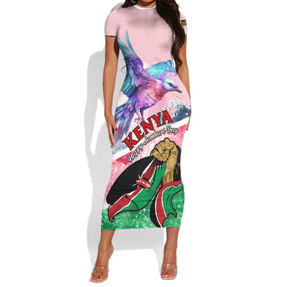 Personalized Kenya Independence Day Short Sleeve Bodycon Dress with Lilac Breasted Roller - Unique Version LT01