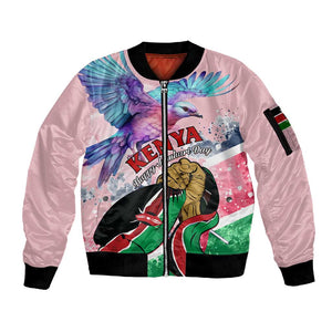 Personalized Kenya Independence Day Sleeve Zip Bomber Jacket with Lilac Breasted Roller - Unique Version