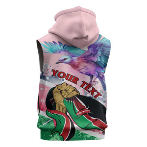 Personalized Kenya Independence Day Sleeveless Hoodie with Lilac Breasted Roller - Unique Version - African Pride