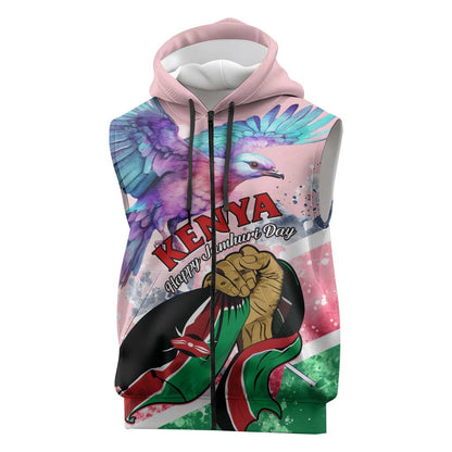 Personalized Kenya Independence Day Sleeveless Zip Hoodie with Lilac Breasted Roller - Unique Version - African Pride