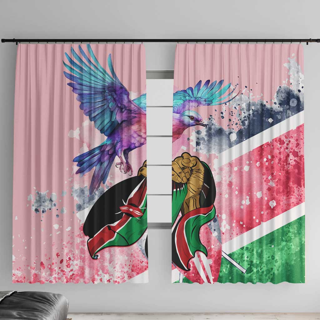 Kenya Independence Day Window Curtain with Lilac Breasted Roller - Unique Version