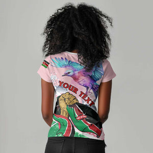 Personalized Kenya Independence Day Women V-Neck T-Shirt with Lilac Breasted Roller - Unique Version