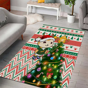 South Africa Rugby Christmas Area Rug with Cute Springbok and Christmas Tree