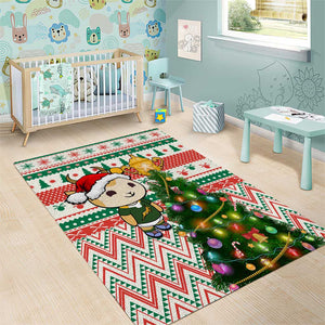 South Africa Rugby Christmas Area Rug with Cute Springbok and Christmas Tree