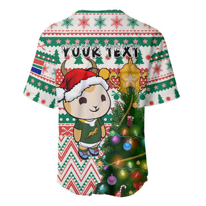 Personalized South Africa Rugby Christmas Baseball Jersey with Cute Springbok and Christmas Tree