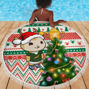 South Africa Rugby Christmas Beach Blanket with Cute Springbok and Christmas Tree