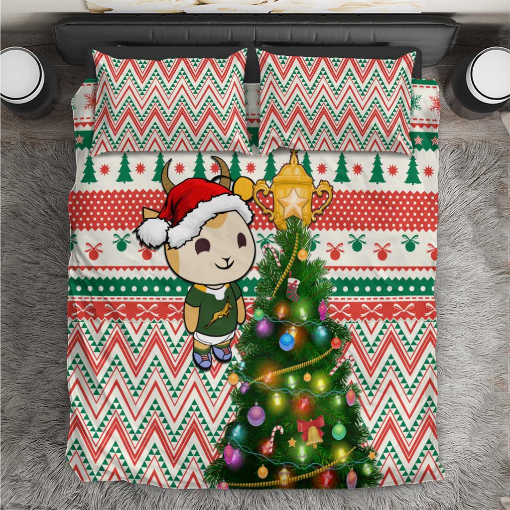 South Africa Rugby Christmas Bedding Set with Cute Springbok and Christmas Tree