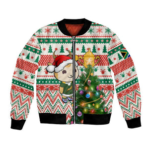 Personalized South Africa Rugby Christmas Bomber Jacket with Cute Springbok and Christmas Tree