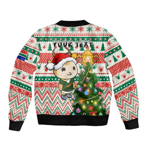 Personalized South Africa Rugby Christmas Bomber Jacket with Cute Springbok and Christmas Tree