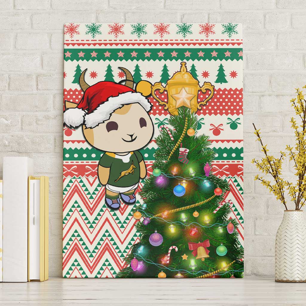 South Africa Rugby Christmas Canvas Wall Art with Cute Springbok and Christmas Tree