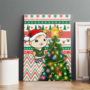 South Africa Rugby Christmas Canvas Wall Art with Cute Springbok and Christmas Tree