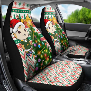 South Africa Rugby Christmas Car Seat Cover with Cute Springbok and Christmas Tree