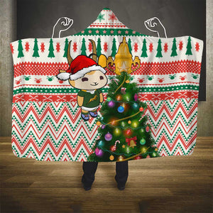 South Africa Rugby Christmas Hooded Blanket with Cute Springbok and Christmas Tree