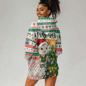 Personalized South Africa Rugby Christmas Hoodie Dress with Cute Springbok and Christmas Tree