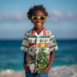 Personalized South Africa Rugby Christmas Kid Hawaiian Shirt with Cute Springbok and Christmas Tree