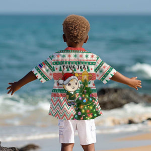 Personalized South Africa Rugby Christmas Kid Hawaiian Shirt with Cute Springbok and Christmas Tree