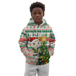 Personalized South Africa Rugby Christmas Kid Hoodie with Cute Springbok and Christmas Tree