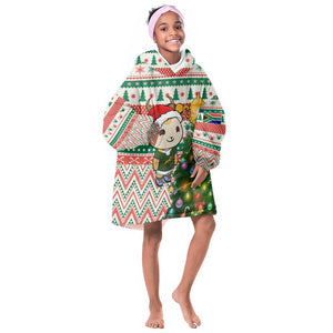 Personalized South Africa Rugby Christmas KId Wearable Blanket Hoodie with Cute Springbok and Christmas Tree