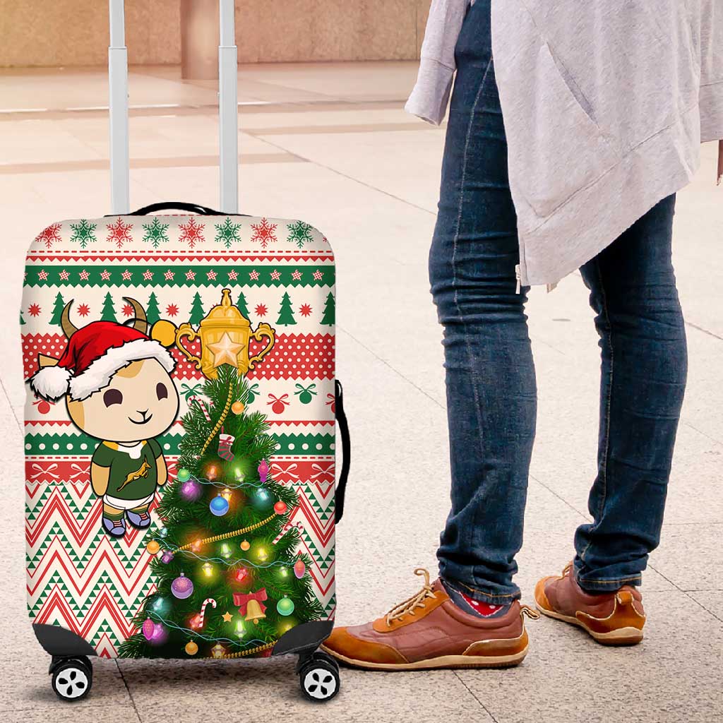 South Africa Rugby Christmas Luggage Cover with Cute Springbok and Christmas Tree