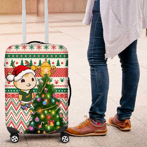 South Africa Rugby Christmas Luggage Cover with Cute Springbok and Christmas Tree