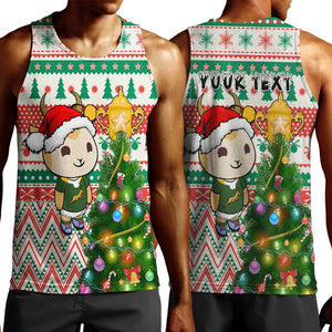 Personalized South Africa Rugby Christmas Men Tank Top with Cute Springbok and Christmas Tree