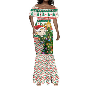 Personalized South Africa Rugby Christmas Mermaid Dress with Cute Springbok and Christmas Tree