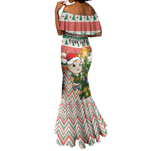 Personalized South Africa Rugby Christmas Mermaid Dress with Cute Springbok and Christmas Tree