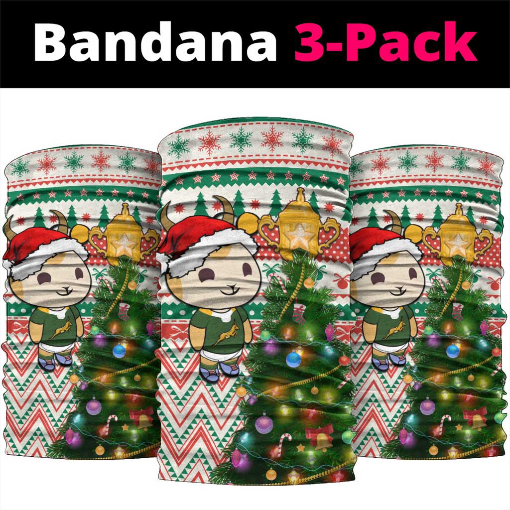 South Africa Rugby Christmas Neck Gaiter Cute Springbok and Christmas Tree LT01