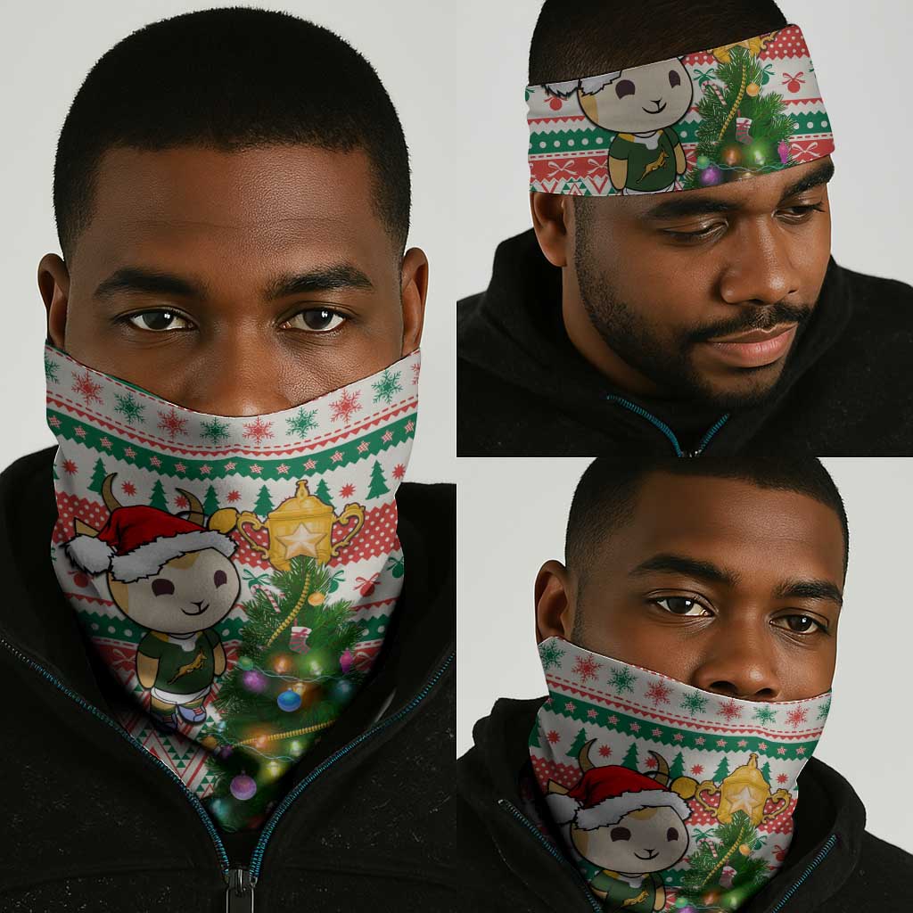South Africa Rugby Christmas Neck Gaiter Cute Springbok and Christmas Tree LT01