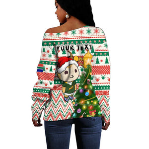 Personalized South Africa Rugby Christmas Off Shoulder Sweater with Cute Springbok and Christmas Tree