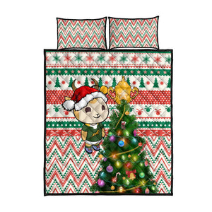 South Africa Rugby Christmas Quilt Bed Set with Cute Springbok and Christmas Tree