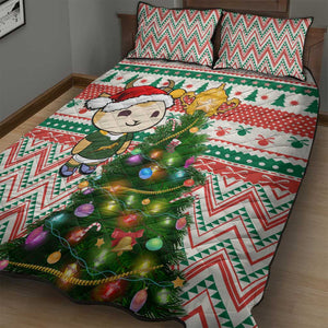 South Africa Rugby Christmas Quilt Bed Set with Cute Springbok and Christmas Tree