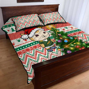 South Africa Rugby Christmas Quilt Bed Set with Cute Springbok and Christmas Tree