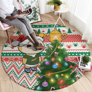 South Africa Rugby Christmas Round Carpet with Cute Springbok and Christmas Tree