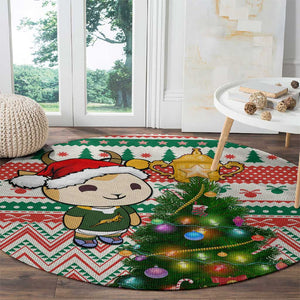 South Africa Rugby Christmas Round Carpet with Cute Springbok and Christmas Tree