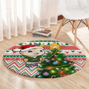 South Africa Rugby Christmas Round Carpet with Cute Springbok and Christmas Tree