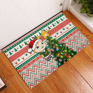 South Africa Rugby Christmas Rubber Doormat with Cute Springbok and Christmas Tree