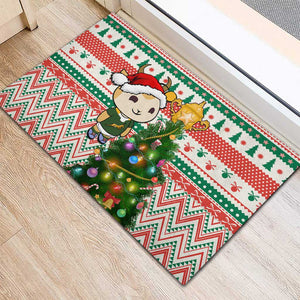 South Africa Rugby Christmas Rubber Doormat with Cute Springbok and Christmas Tree