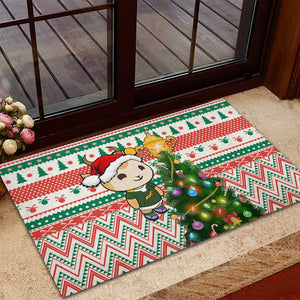 South Africa Rugby Christmas Rubber Doormat with Cute Springbok and Christmas Tree