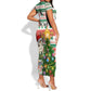 Personalized South Africa Rugby Christmas Short Sleeve Bodycon Dress with Cute Springbok and Christmas Tree LT01